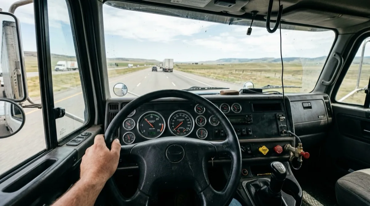 Tablero de tractocamión con instrumentos de motor y horas de operación