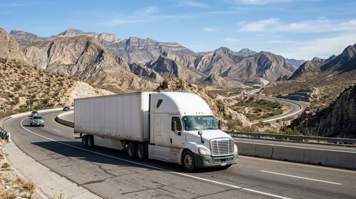 Tractocamión de carga transitando por el corredor Monterrey-Laredo